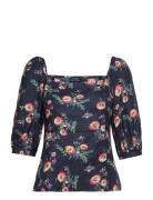 Floral Linen Blouson-Sleeve Blouse Polo Ralph Lauren Patterned