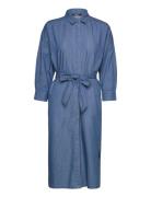 Cotton Denim Midi Dress With Tie Belt Esprit Collection Blue