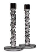 Carat Candlestick Anthracite H 242Mm 2-Pack Orrefors Grey