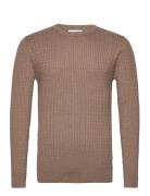 Slhberg Cable Crew Neck Noos Selected Homme Brown