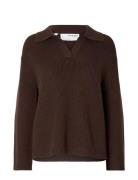 Slfhilma Liva Ls Polo Neck Knit Selected Femme Brown