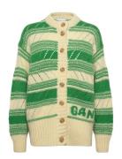 Organic Wool Cardigan - Striped Ganni Green