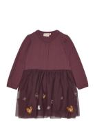 Dress Ls W. Tulle Minymo Burgundy