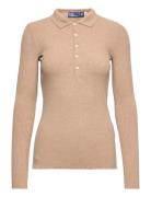 Rib-Knit Long-Sleeve Polo Shirt Polo Ralph Lauren Beige