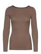 Eswalmue Ls Blouse Contrast F Enkel Studio Brown