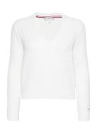 Cable All Over V-Nk Sweater Tommy Hilfiger White