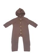 Jumpsuit Merino Wool W. Buttons And Hoodie, Rose Brown Smallstuff Brow...