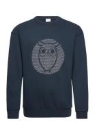 Loose Fit Sweat With Owl Print - Go Knowledge Cotton Apparel Blue