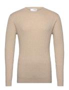 Slhberg Cable Crew Neck Noos Selected Homme Beige