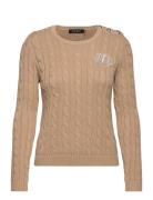 Button-Trim Cable-Knit Cotton Sweater Lauren Ralph Lauren Brown