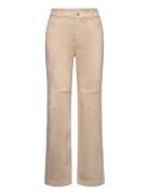 Suede Trousers With Seam Detail Mango Beige