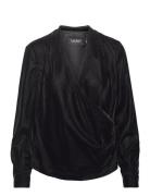 Pleated Velvet Surplice Blouse Lauren Ralph Lauren Black