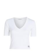 Woven Label Rib V-Neck Tee Calvin Klein Jeans White
