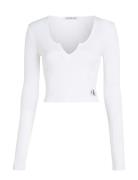 Split Collar Rib Long Sleeve Calvin Klein Jeans White