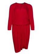 Ruched Stretch Jersey Surplice Dress Lauren Women Red