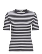 Slim Striped 1X1 Ribbed Ss T-Shirt GANT Blue