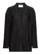 Slfellie Ls Plisse Shirt Curve Selected Femme Black