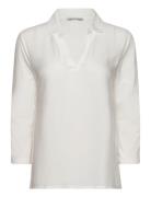 T-Shirt Fabric Mix W Collar Tom Tailor White