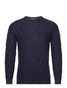 Man O-Neck Cable Sweater Davida Cashmere Navy