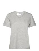 Slfessential Ss V-Neck Tee Noos Selected Femme Grey