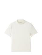 Cropped Mock Neck Rib T-Shirt Tom Tailor White