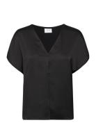 Viellette V-Neck S/S Satin Top - Noos Vila Black