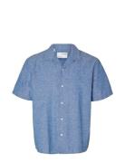 Slhrelaxnew-Linen Shirt Ss Resort Selected Homme Blue