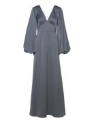 Addie Balloon Sleeve V-Neck Maxi Dress Malina Grey