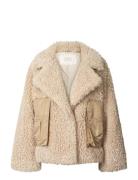 Teda - Curly Fur Short Jacket Rabens Sal R Beige