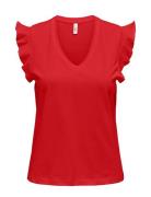 Onlmay S/S Frill V-Neck Top Box Jrs ONLY Red