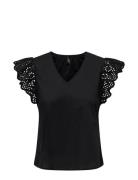 Onllou Life Emb S/S Frill Top Ptm ONLY Black