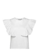 100% Cotton T-Shirt With Ruffles Mango White