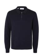 Slhflorence Ls Knit Zip Polo Ex Selected Homme Navy