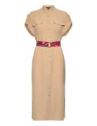 Belted Double-Faced Georgette Shirtdress Lauren Ralph Lauren Beige