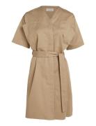 Cotton Linen Belted Shift Dress Calvin Klein Beige