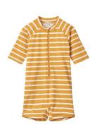 Max Stripe Shortsleeve Swim Jumpsuit Liewood Yellow