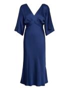 Juno V-Neck Satin Midi Dress Malina Blue