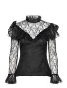 Joelle Polo Neck Lace Top Malina Black