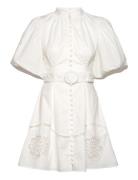 Allie Pouf Sleeve Embroidered Mini Dress Malina White