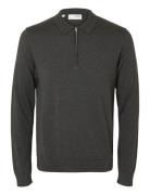 Slhberg Ls Half Zip Polo Noos Selected Homme Grey