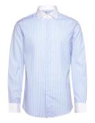 Striped-Print Slim-Fit Suit Shirt Mango Blue