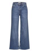 Wideleg Low Frayed Hem Jeans Mango Blue