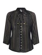 Striped Bow Blouse Mango Black