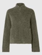 Slfsia Ras Ls Knit Zipper Cardigan Noos Selected Femme Khaki