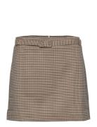 Houndstooth Belt Miniskirt Mango Brown