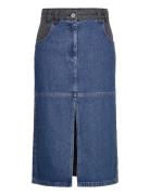 Black And Blue Denim Midi Skirt Stella Nova Blue