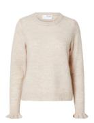 Slflulu Ls Knit Frill Cuff O-Neck Noos Selected Femme Cream