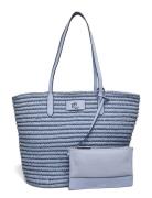 Leather-Trim Straw Large Brie Tote Bag Lauren Ralph Lauren Blue