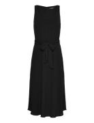 Belted Crepe Sleeveless Dress Lauren Ralph Lauren Black