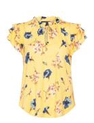 Floral Linen-Blend Jersey Tie-Neck Top Lauren Ralph Lauren Yellow